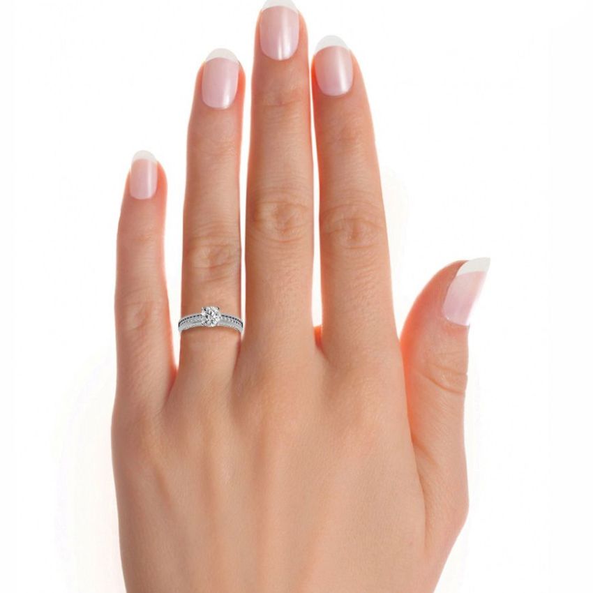 Solitaire Lab Diamond Engagement Ring with Side Accents White Gold