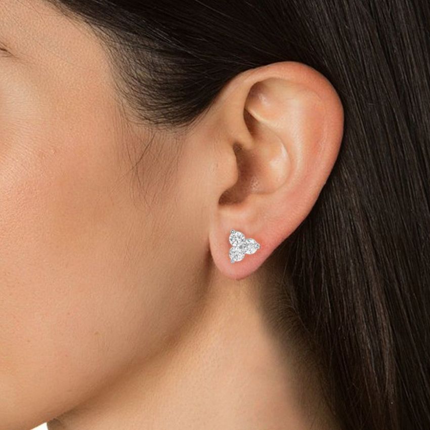 1.50 Ct Lab Grown Diamond Three Stone Earring in White Gold