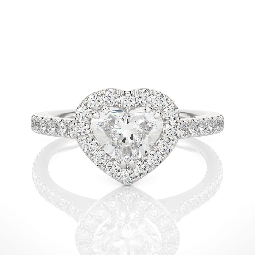 1.35 Ct Lab Created Heart Shape Diamond Halo Engagement Ring in White Gold