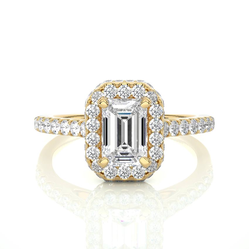 Double Halo Four Prong Ring yellow gold 