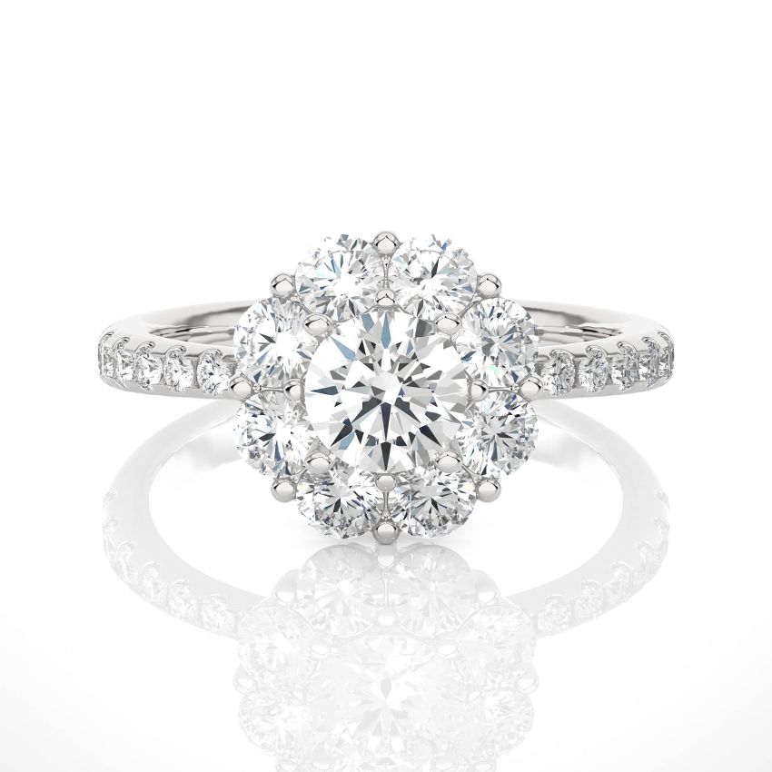 Flower Design Round Prong Ring  white gold