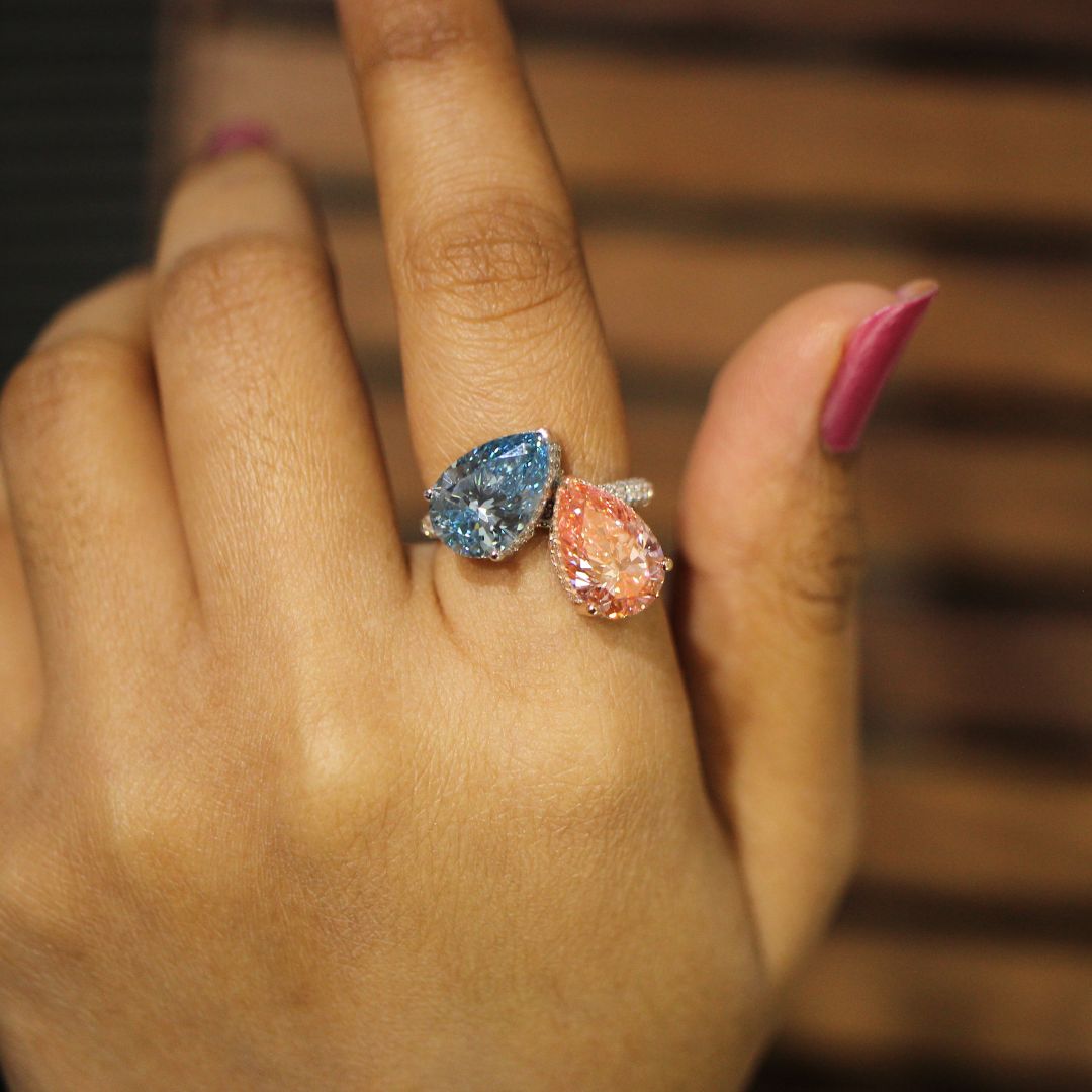 7 Carat Pear Cut Hidden Halo Lab Created Toi et Moi Ring 