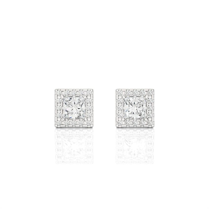 2.15 ct Lab Created Princess Cut Stud Diamond Earrings in Halo Style in White Gold