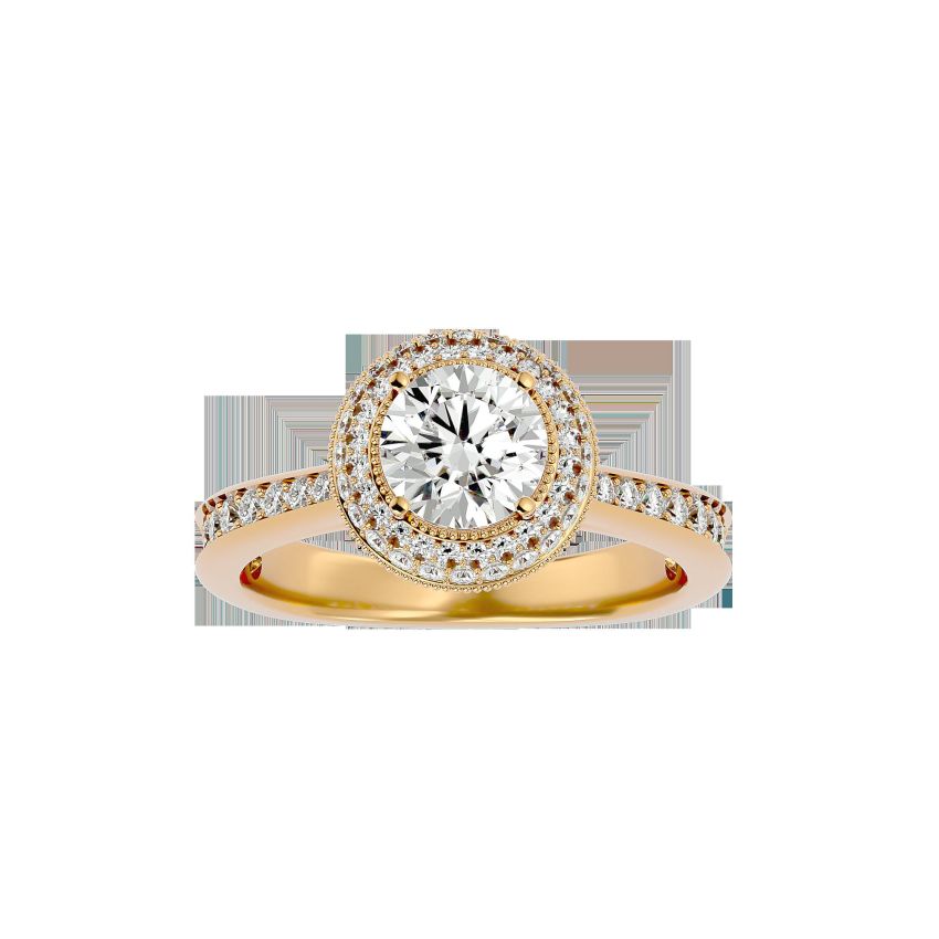 Double Halo with Bead Bright Setting Ring yellow gold