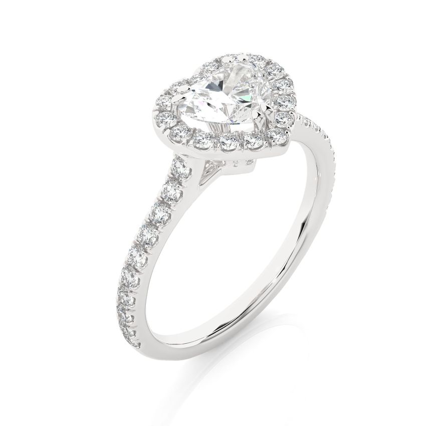 1.35 Ct Lab Created Heart Shape Diamond Halo Engagement Ring in White Gold