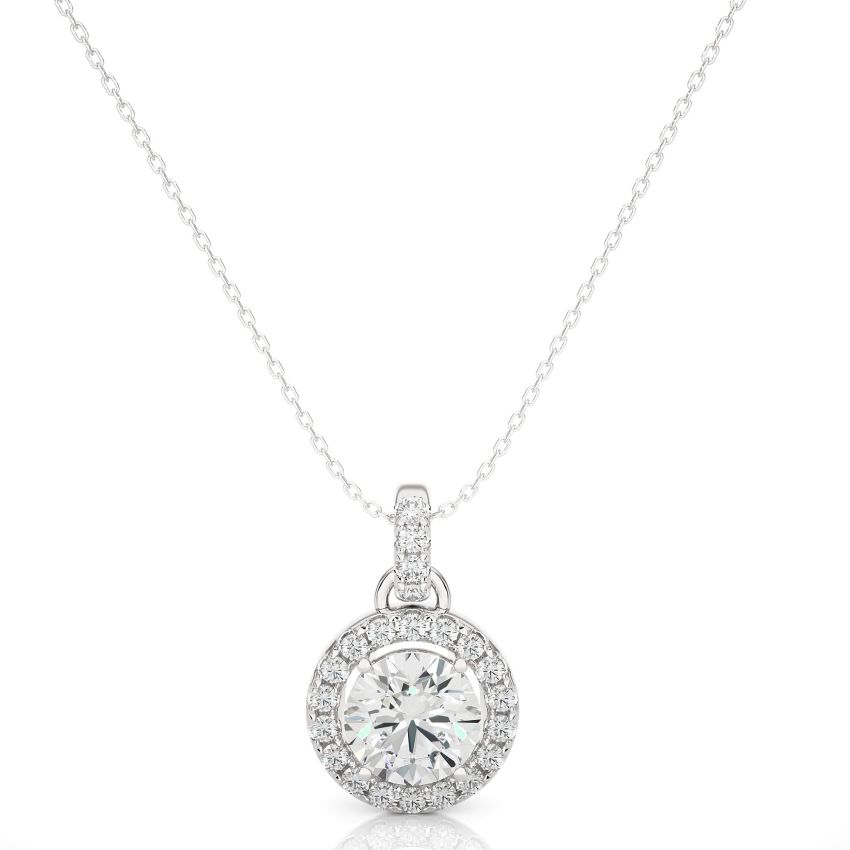 Lab Created Diamond Halo Pendant White Gold