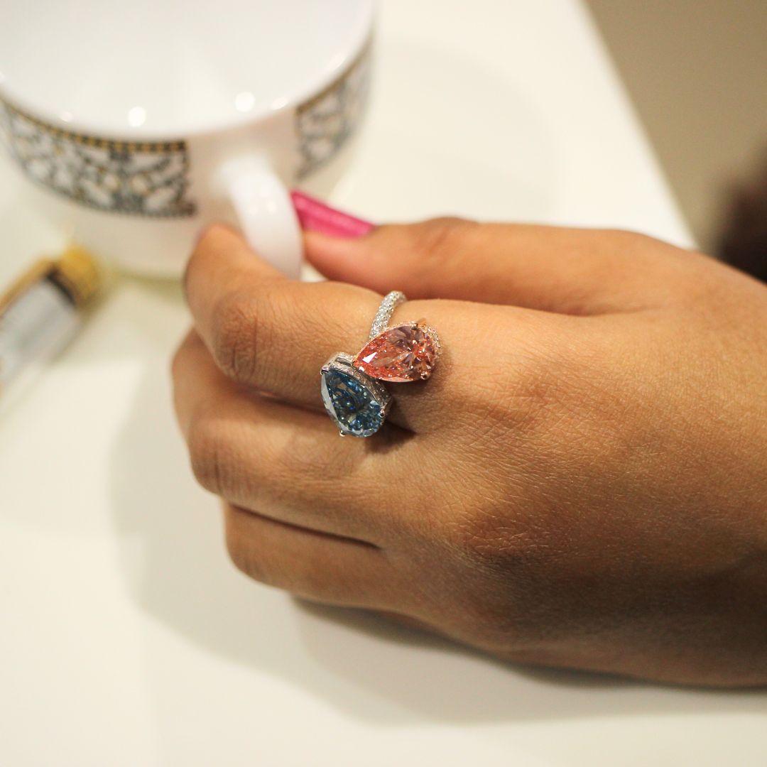 7 Carat Pear Cut Hidden Halo Lab Created Toi et Moi Ring 