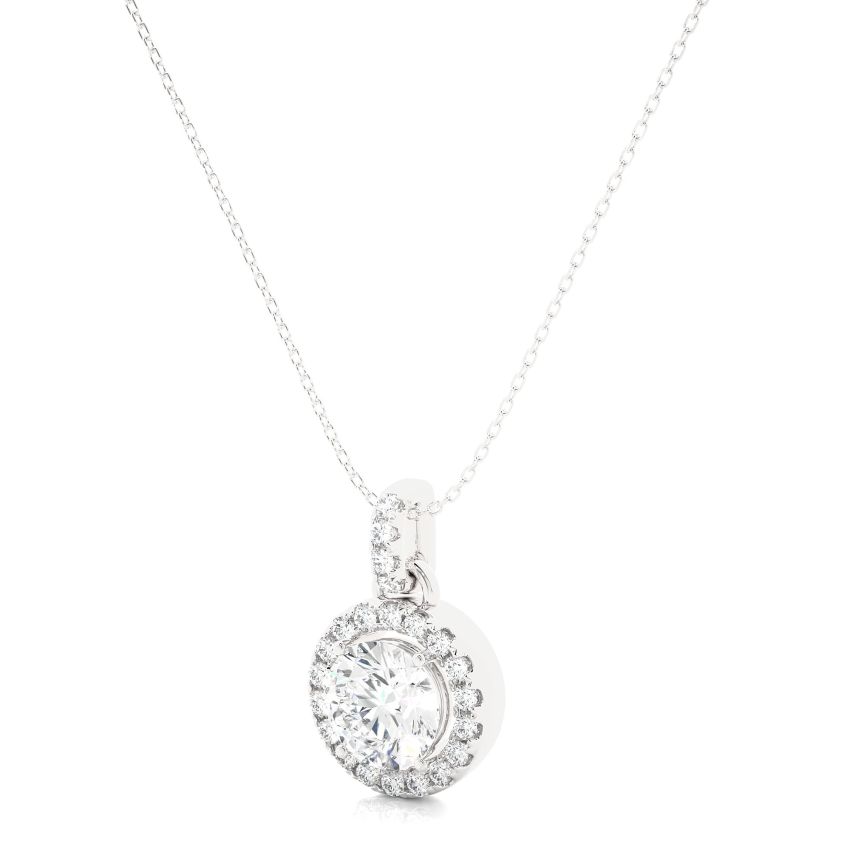 Lab Created Diamond Halo Pendant White Gold