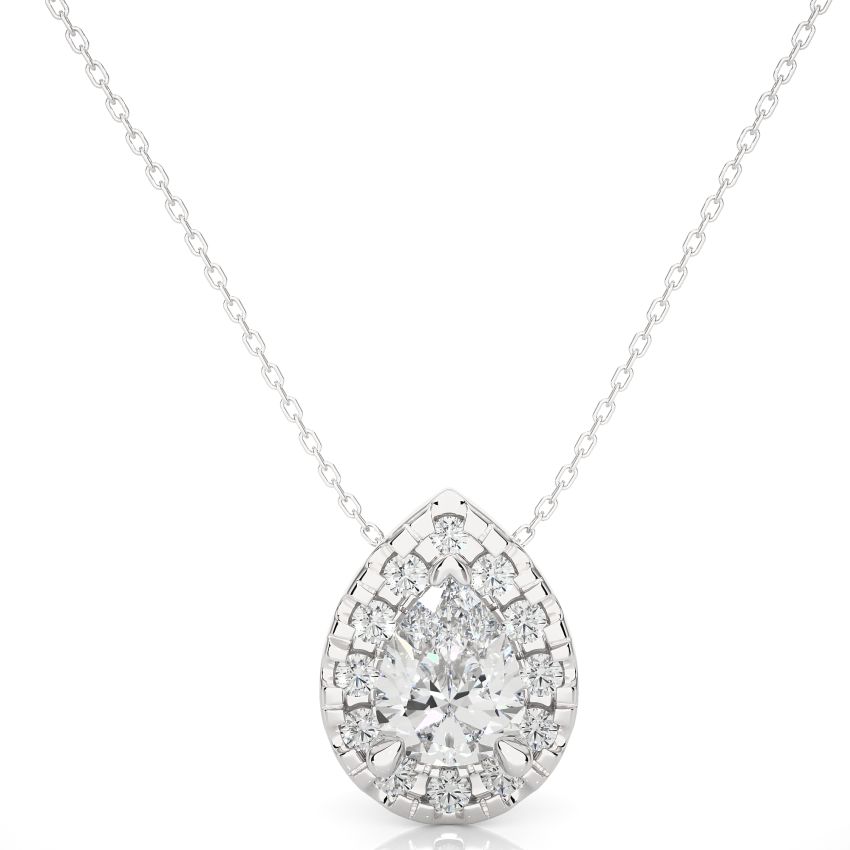 Pear Shaped Halo Lab Diamond Pendant White Gold 