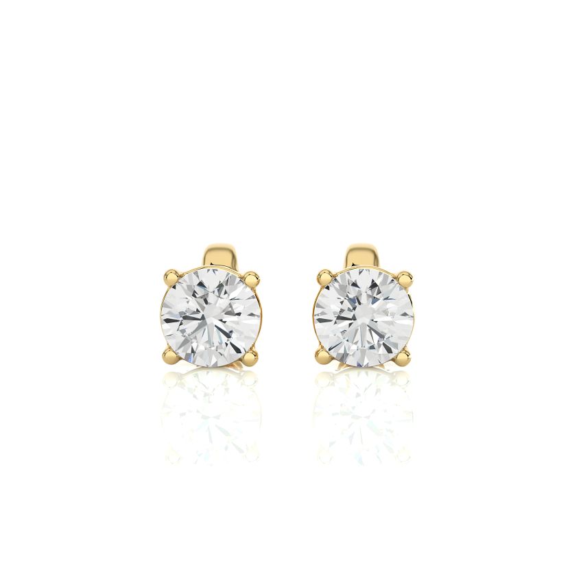 1 ct Lab Grown Diamond Stud Earrings in Basket Setting in Yellow Gold