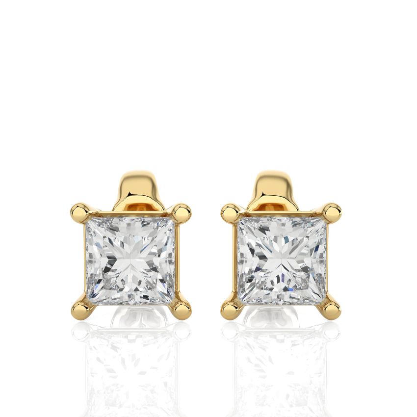 1.00 ct Lab Created Princess Cut Diamond Stud Earrings in Yellow Gold