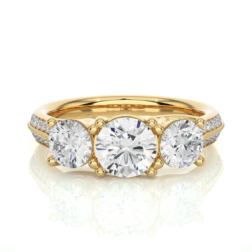 Three Stone Lab Created Diamond Ring Yellow Gold