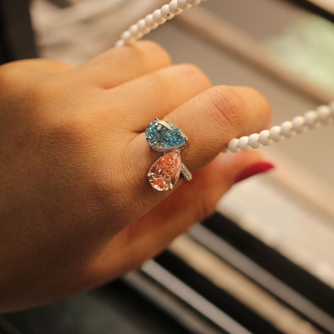 7 Carat Pear Cut Hidden Halo Lab Created Toi et Moi Ring 