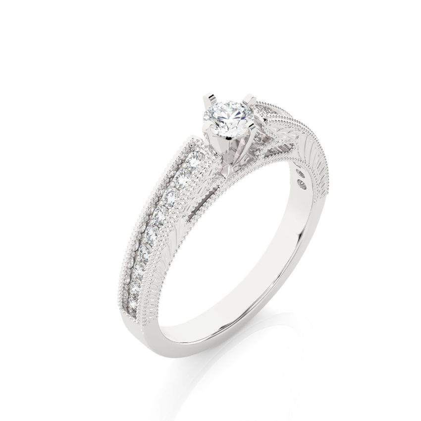 Solitaire Lab Diamond Engagement Ring with Side Accents White Gold