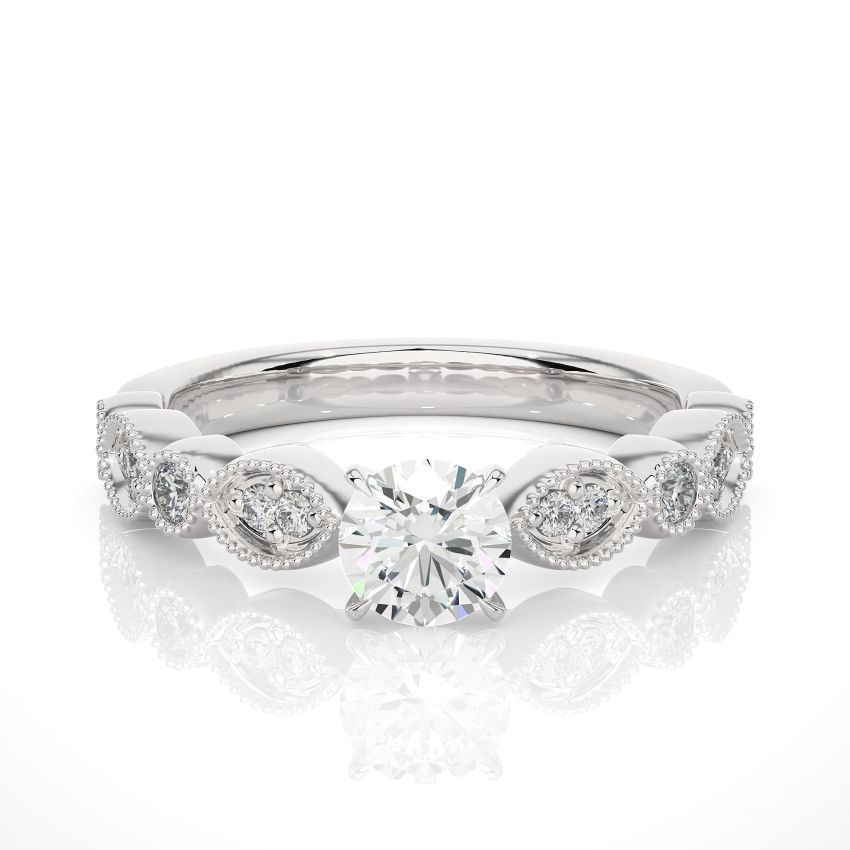 0.55 Ct Lab Grown Diamond Solitaire Engagement Ring with Beads Setting in White Gold